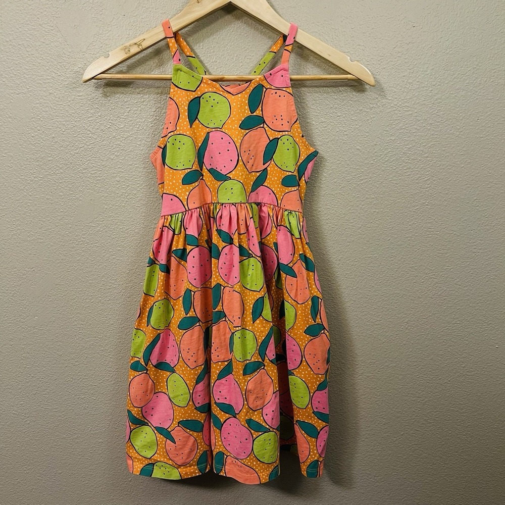 Tea Vibrant Girl's Cotton Sun Dress Citrus Print Orange Pink Green‎ Pockets Sz 8